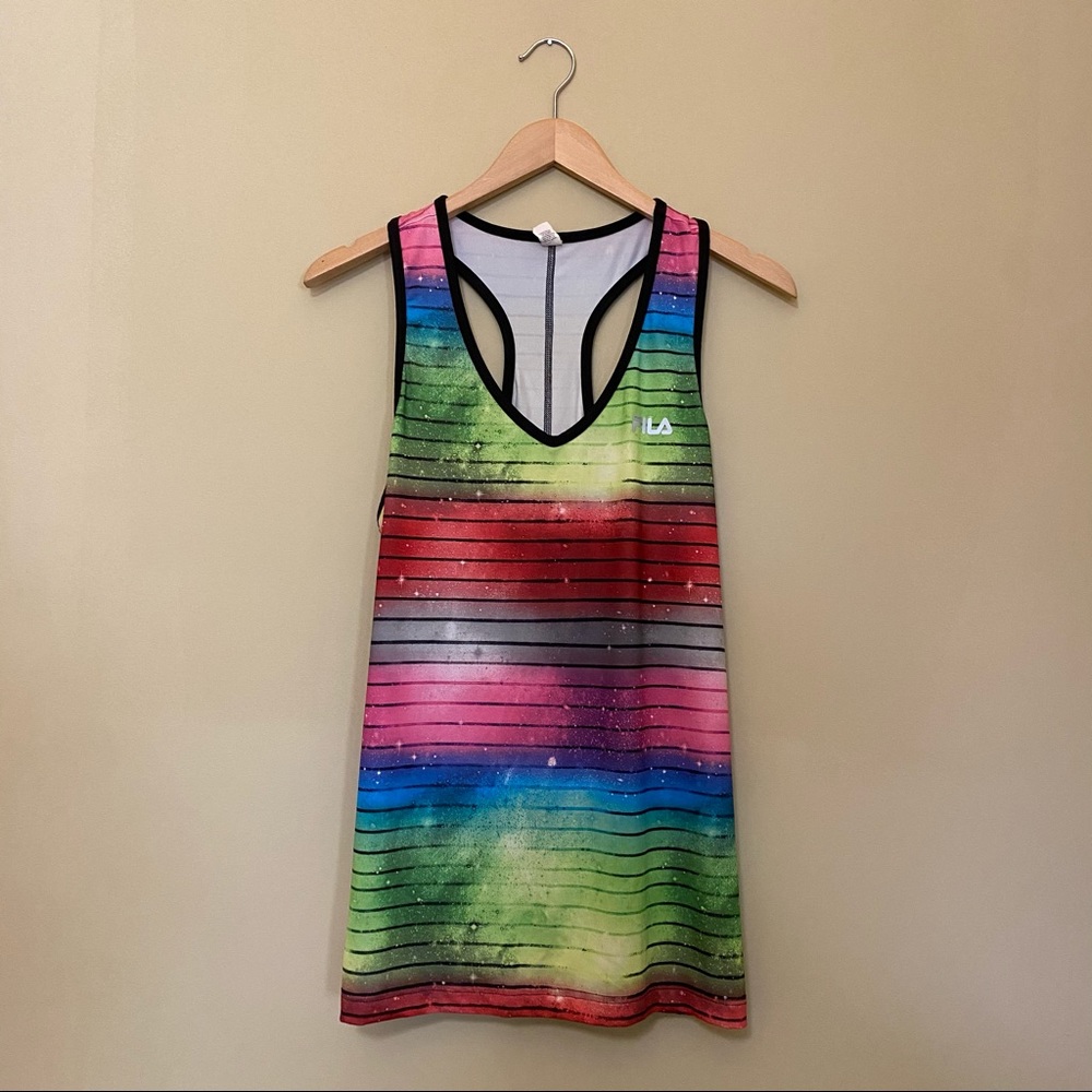 FILA Rainbow Glitter Striped Racerback Tank xl